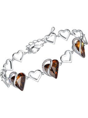 Women's Brown Heart Brass Healing Stone Crystal Healing Stone Crystal Bracelet